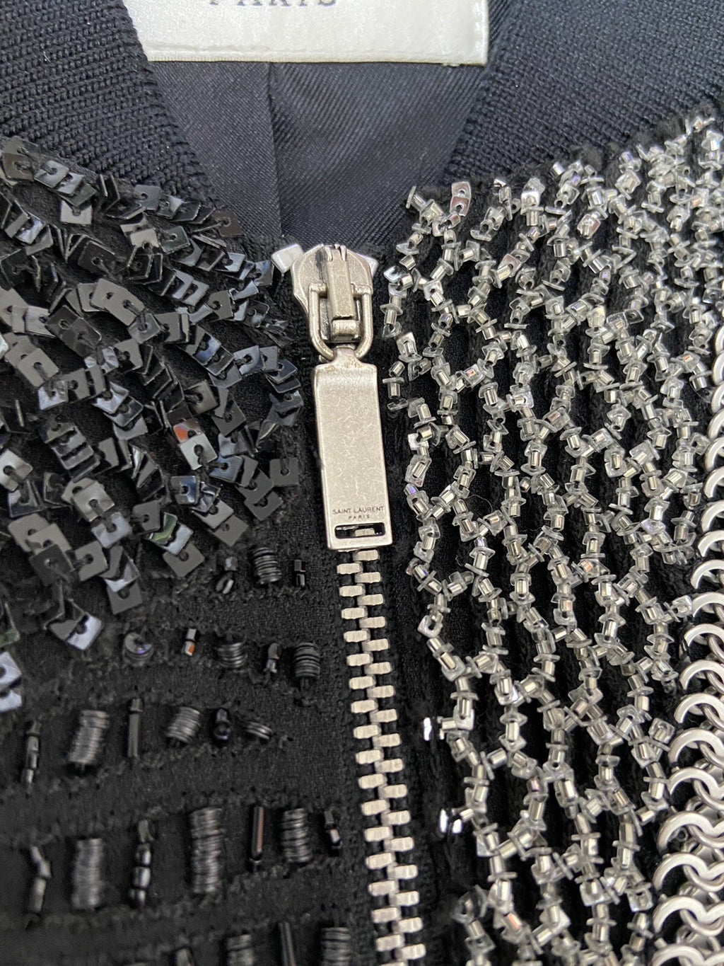 1/? 46 48 Saint Laurent Hedi Era Patchwork sequin Embellished bomber jacket