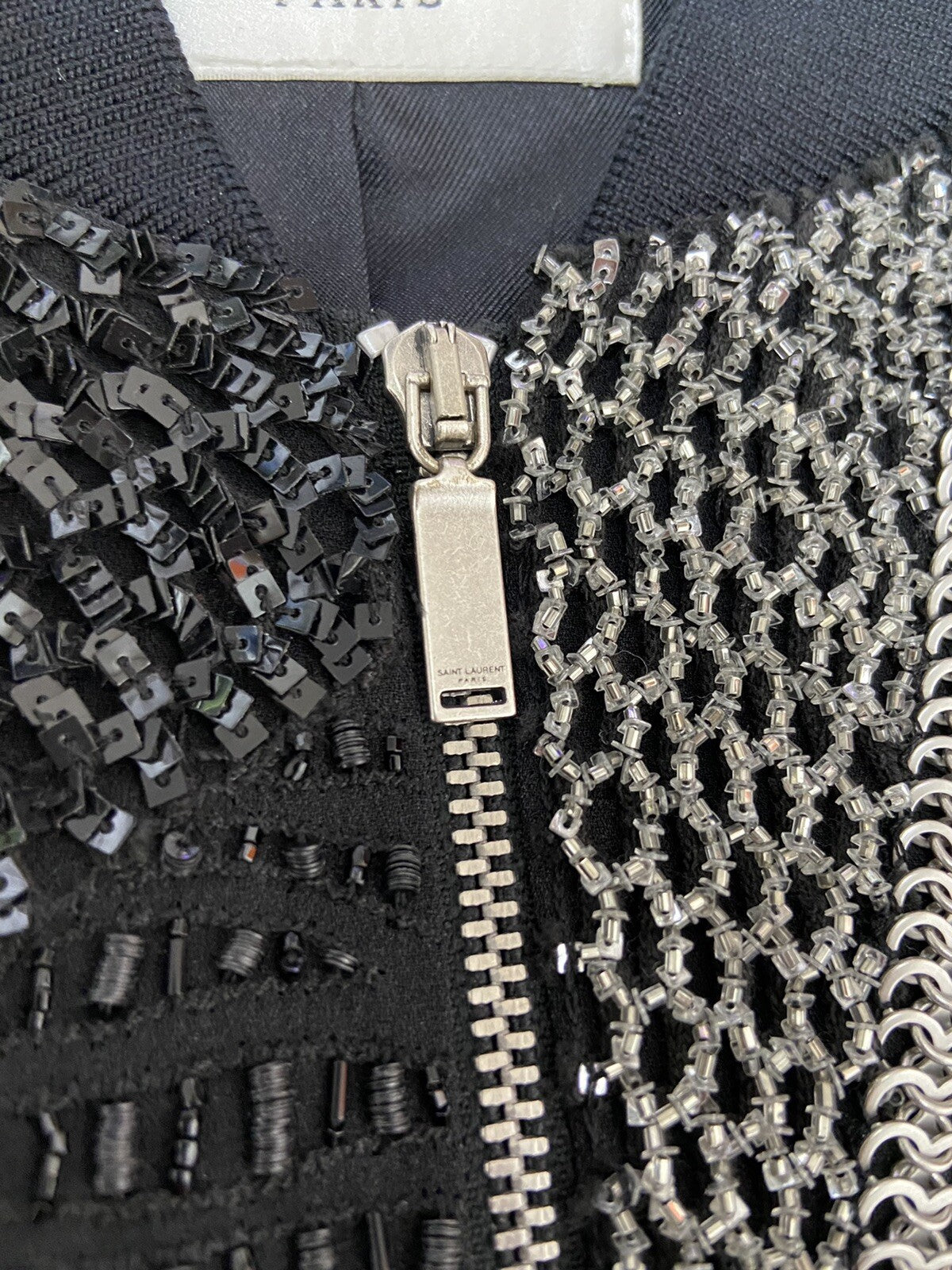 1/? 46 48 Saint Laurent Hedi Era Patchwork sequin Embellished bomber jacket