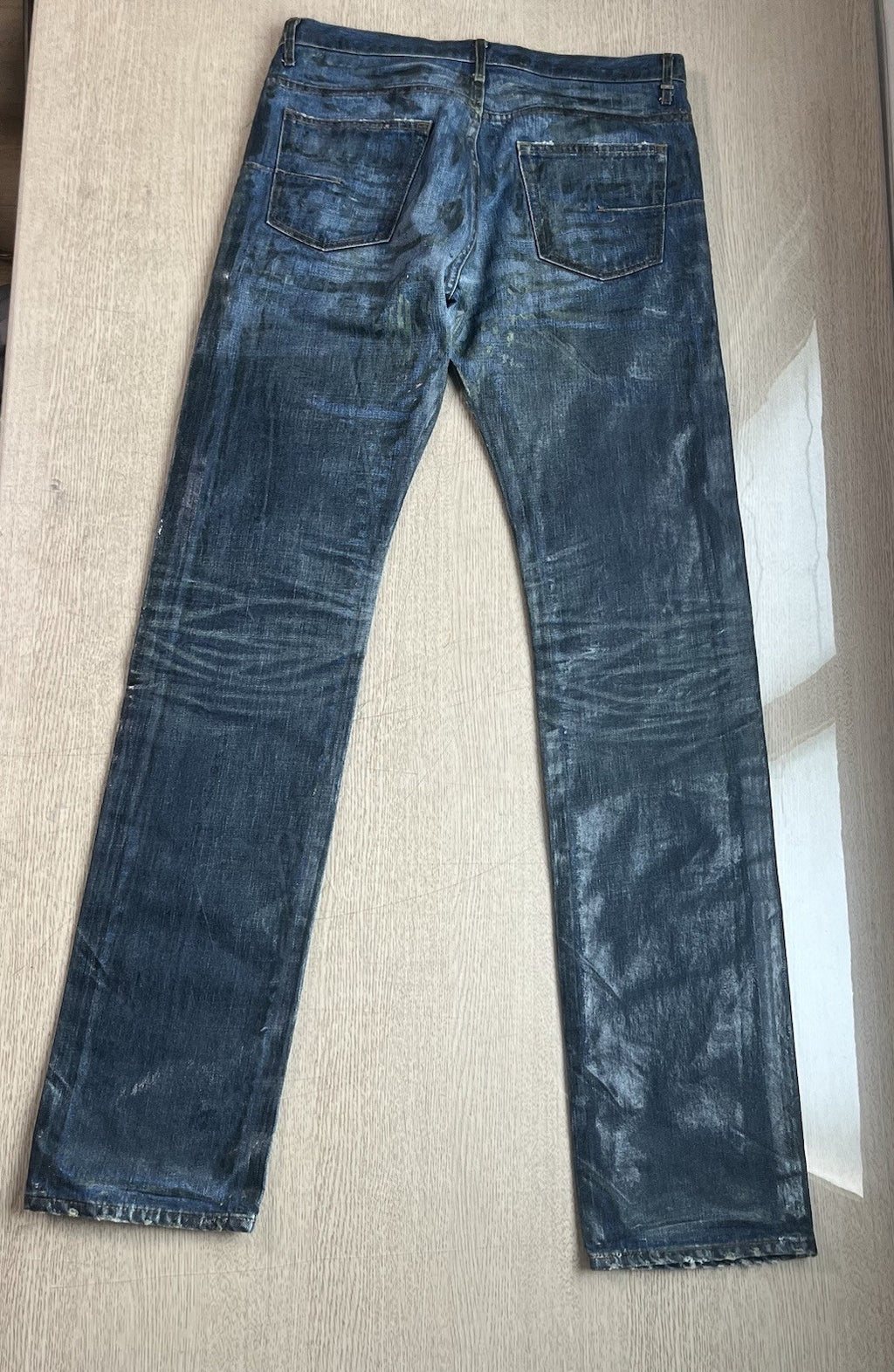 31 dior homme mud wax coated clawmarks Straight Fit denim pants jeans