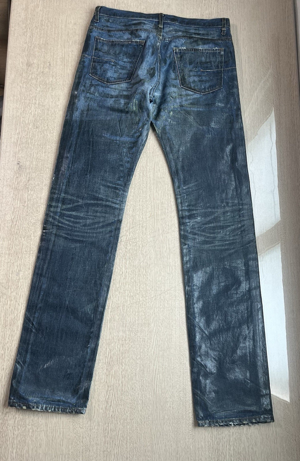31 dior homme mud wax coated clawmarks Straight Fit denim pants jeans