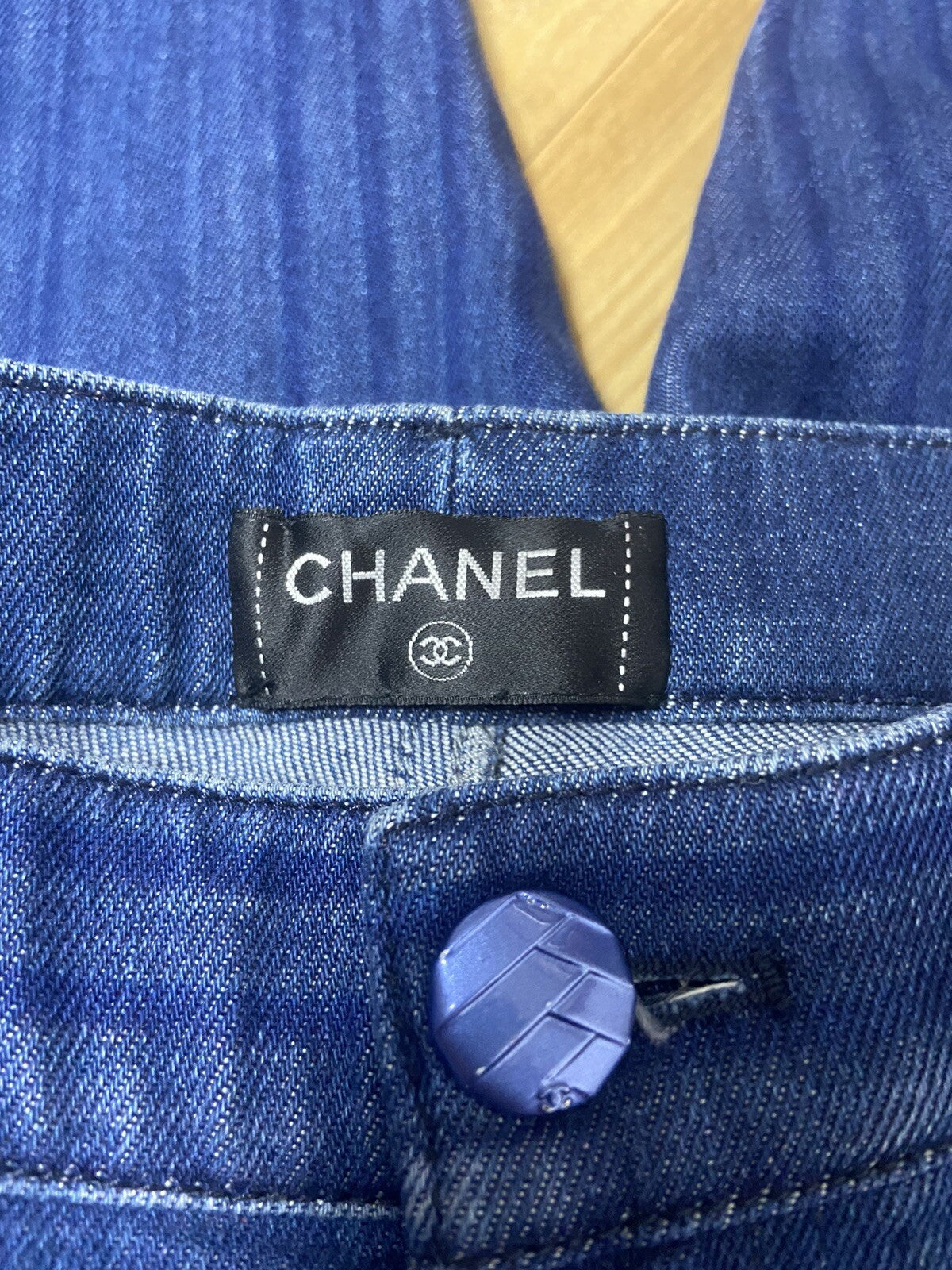 36 Chanel striped washing denim pants jeans