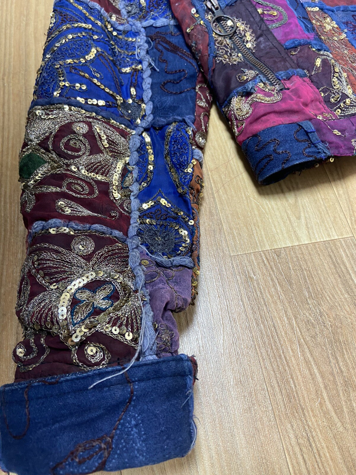 M Jean paul gaultier ss99 Sequin patchwork silk denim jacket
