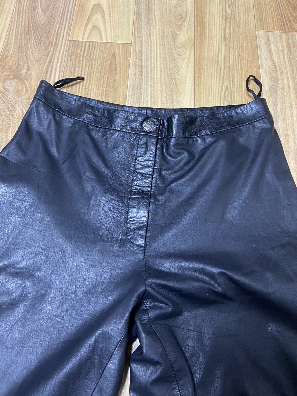 34 Chanel Calfskin leather side zipper biker pants jeans
