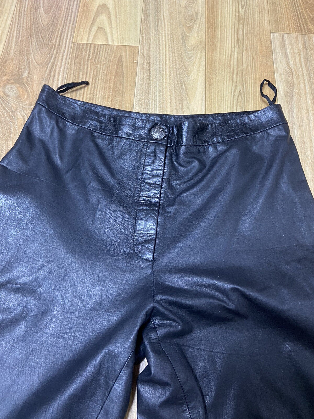34 Chanel Calfskin leather side zipper biker pants jeans