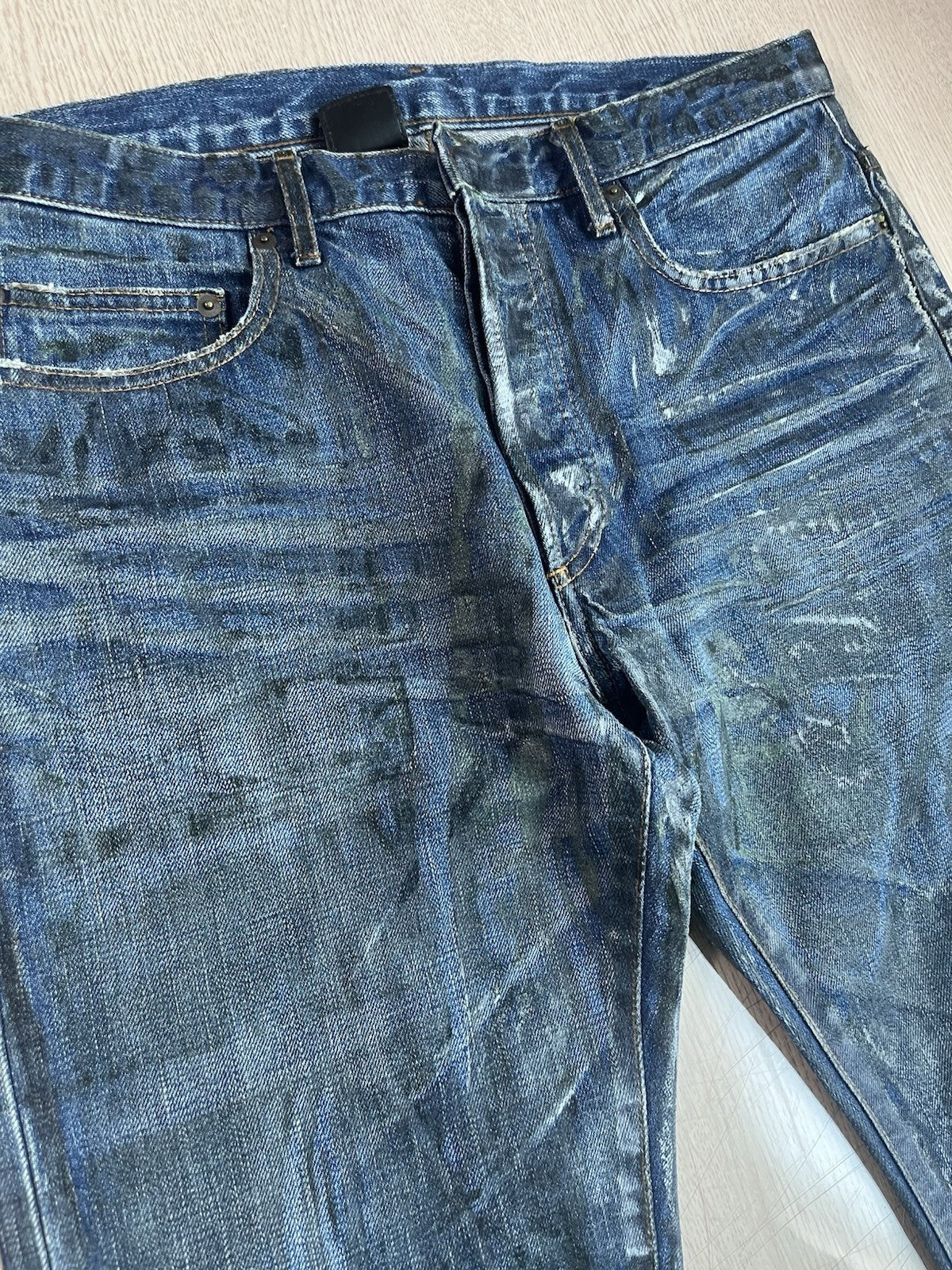 31 dior homme mud wax coated clawmarks Straight Fit denim pants jeans