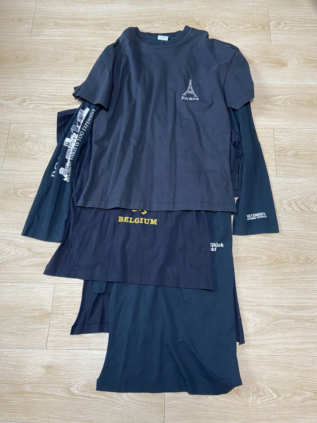 S Vetements PARIS Layered oversized long sleeve shirt dress