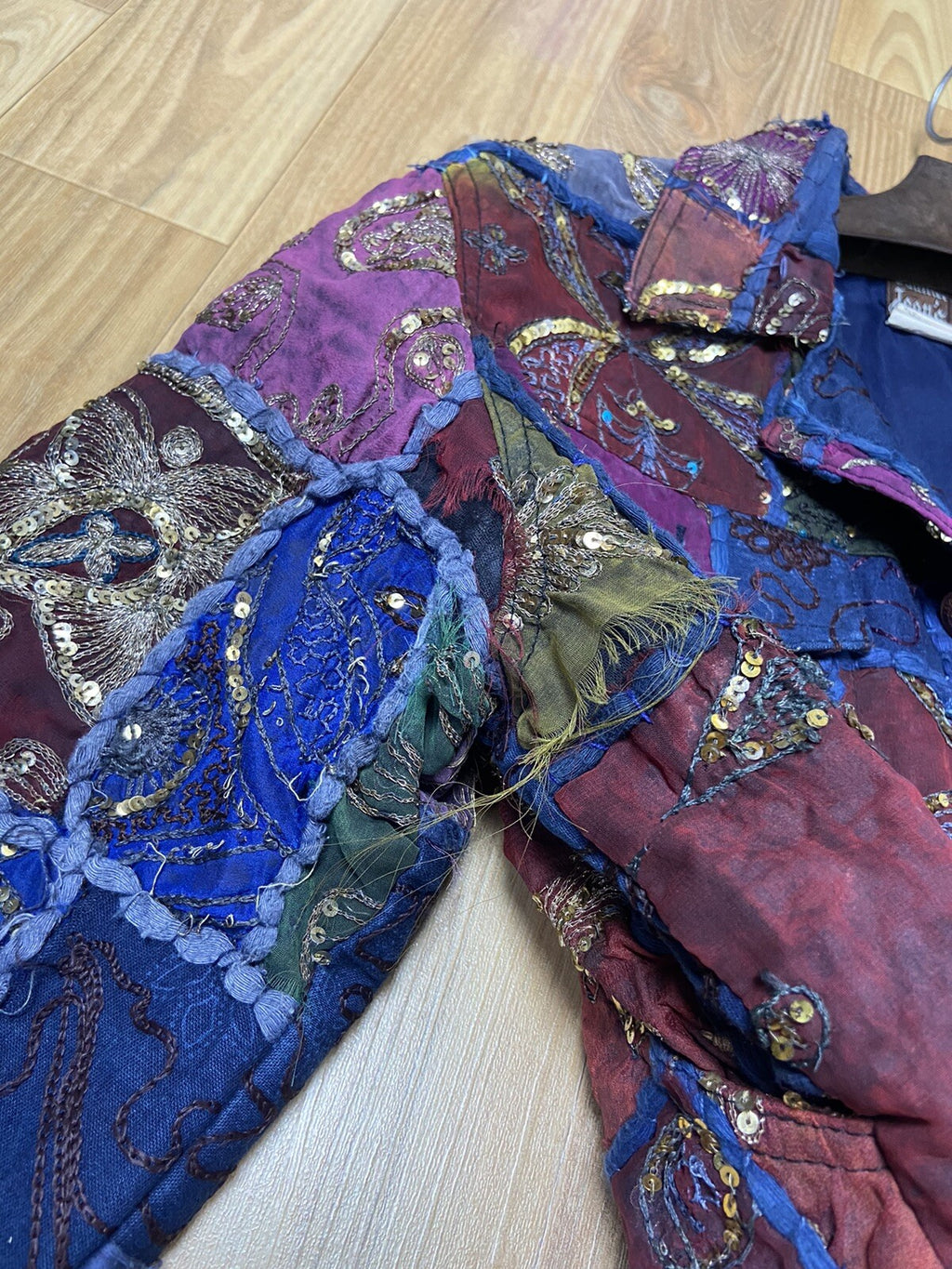 M Jean paul gaultier ss99 Sequin patchwork silk denim jacket
