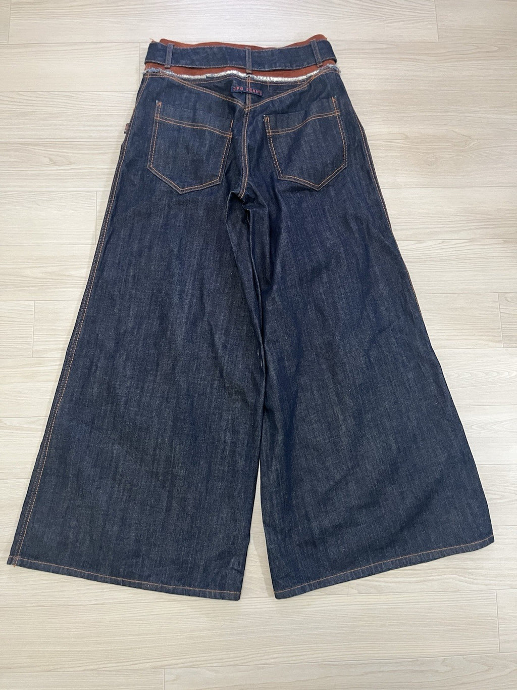 27 Jean Paul Gaultier belted leather Super wide denim pants