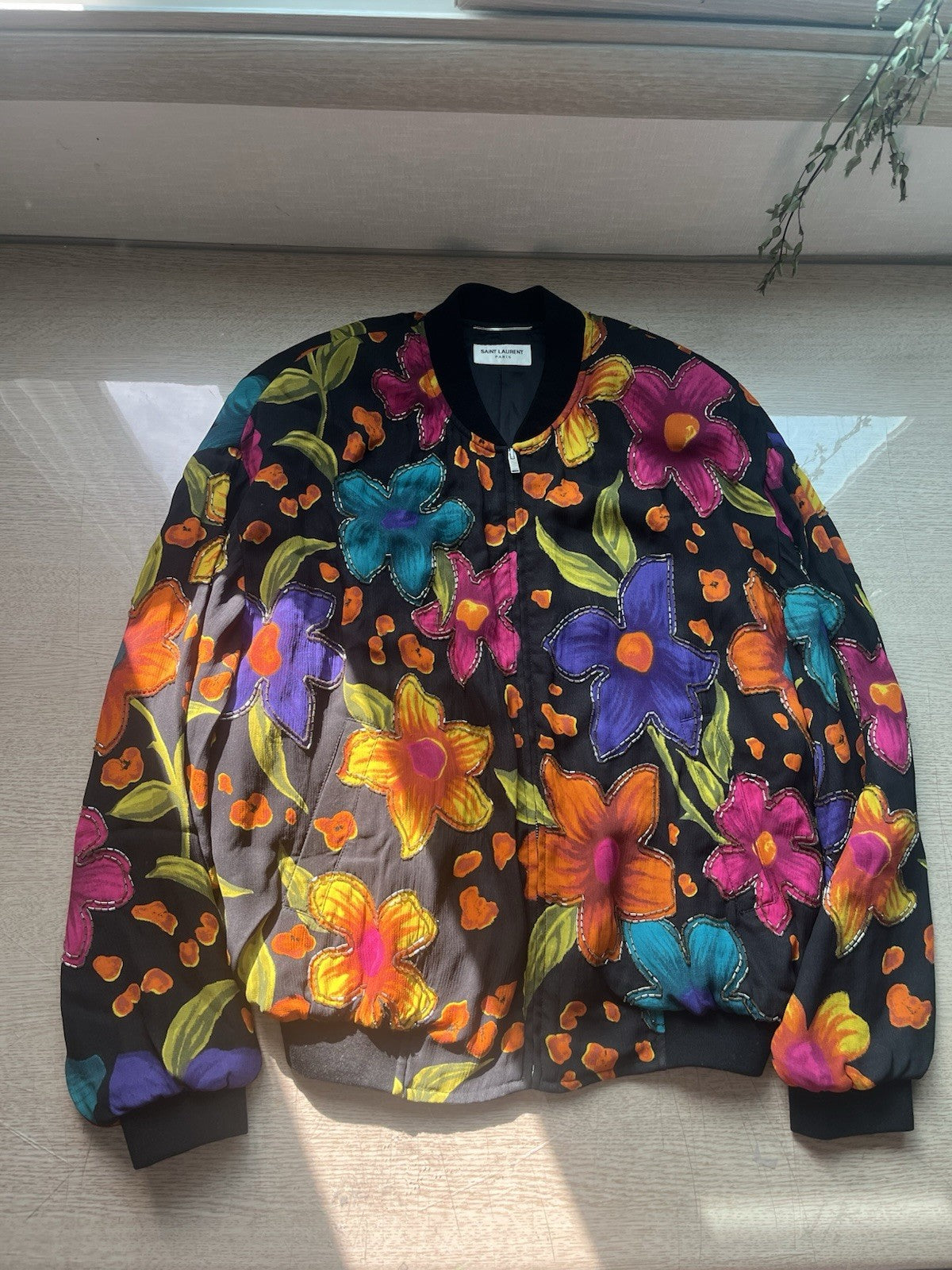 48 saint laurent floral crepe embellished bomber jacket