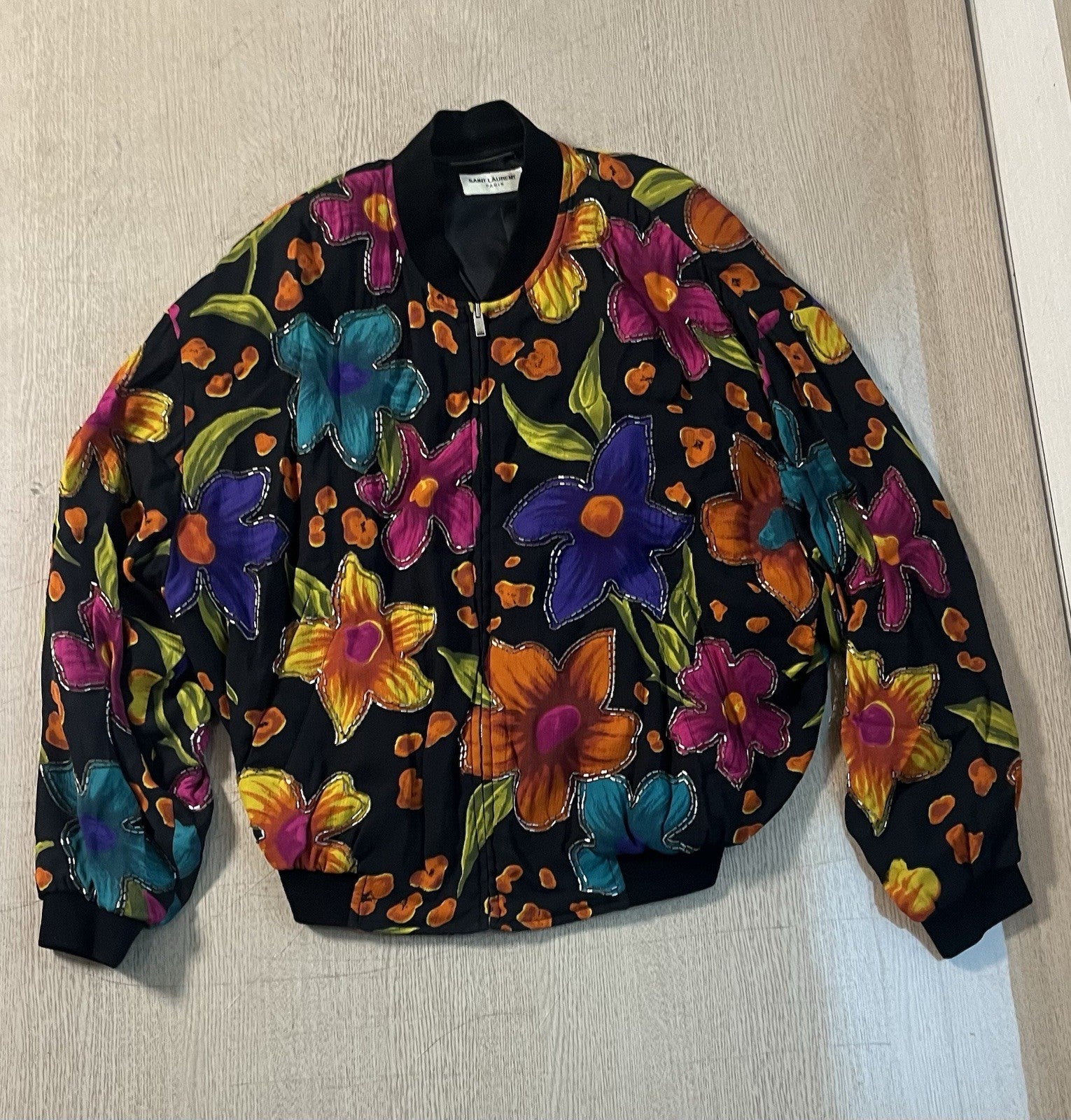 46 saint laurent floral crepe embellished bomber jacket