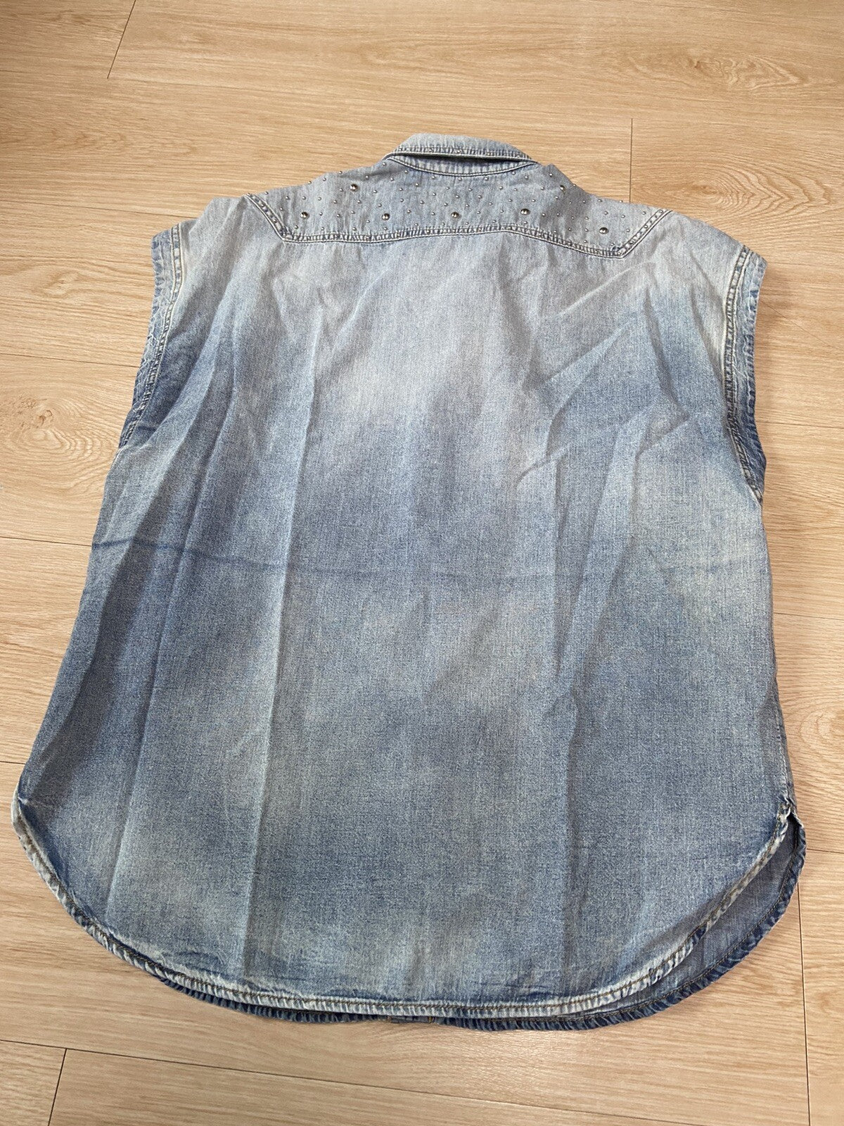 XXL Saint Laurent SS22 Sleeveless studded denim shirt jacket