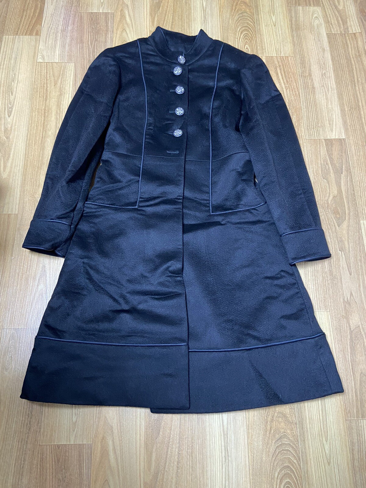 36 Chanel vintage cashmere black midi length BLACK Mandarin Collar coat Jacket