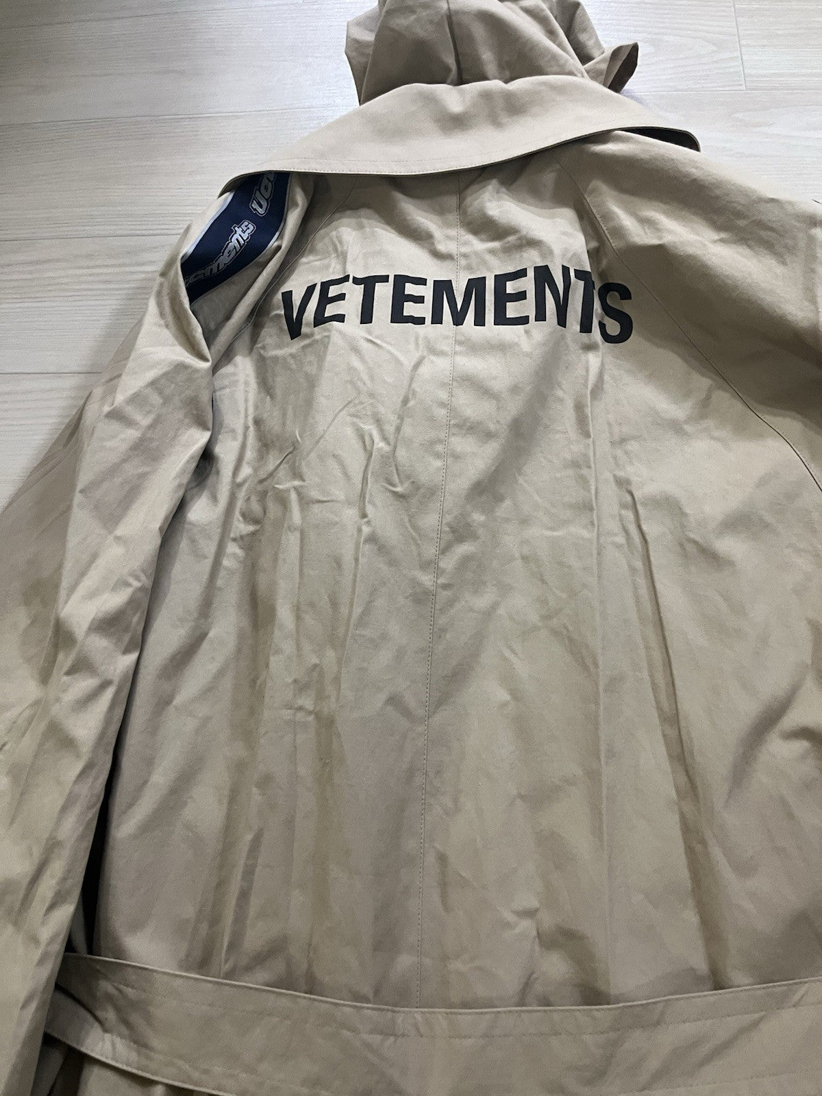 S Vetements back logo Arm Tape logo oversized trench coat Jacket