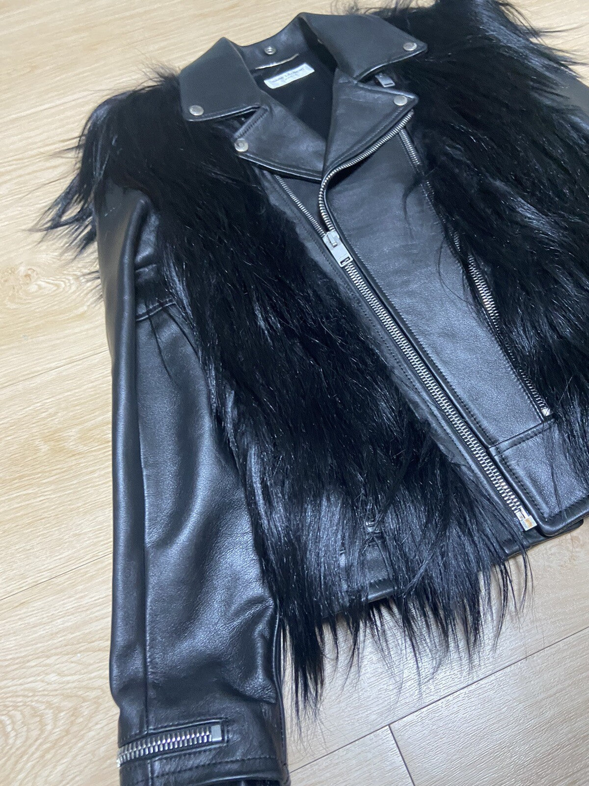 46 Saint Laurent GOAT Fur leather rider jacket