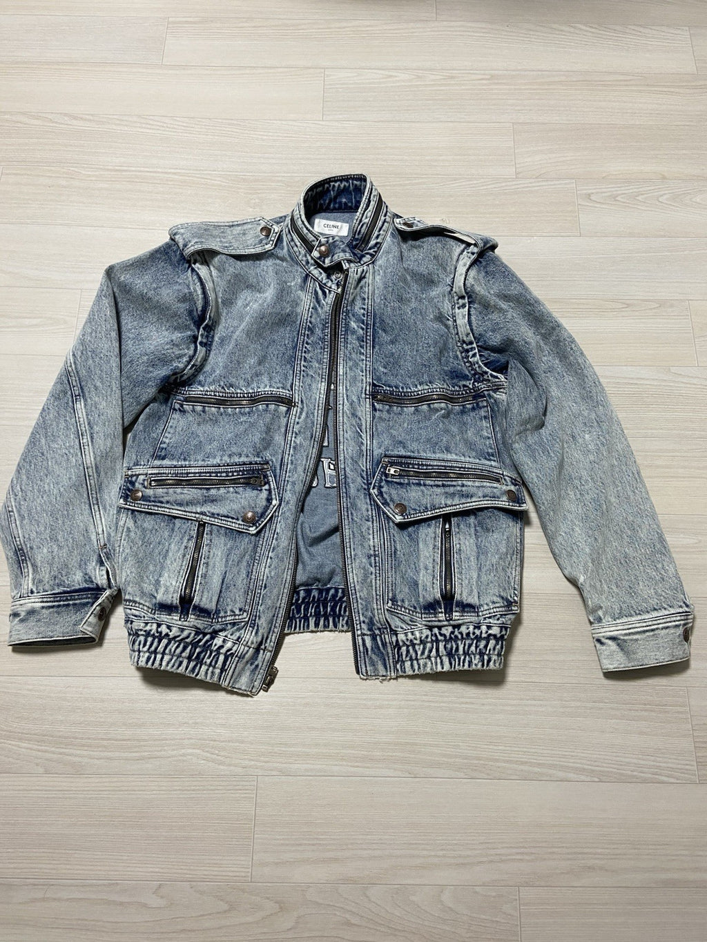 XS Celine Oversized ‘so happy’ sequin denim bomber jacket