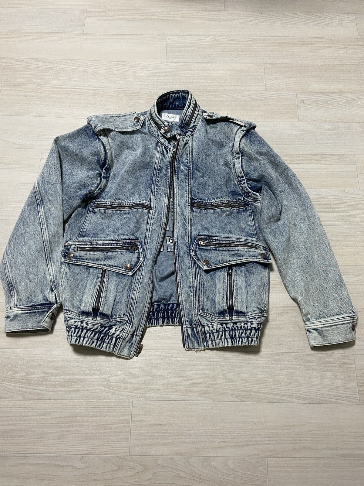 XS Celine Oversized ‘so happy’ sequin denim bomber jacket