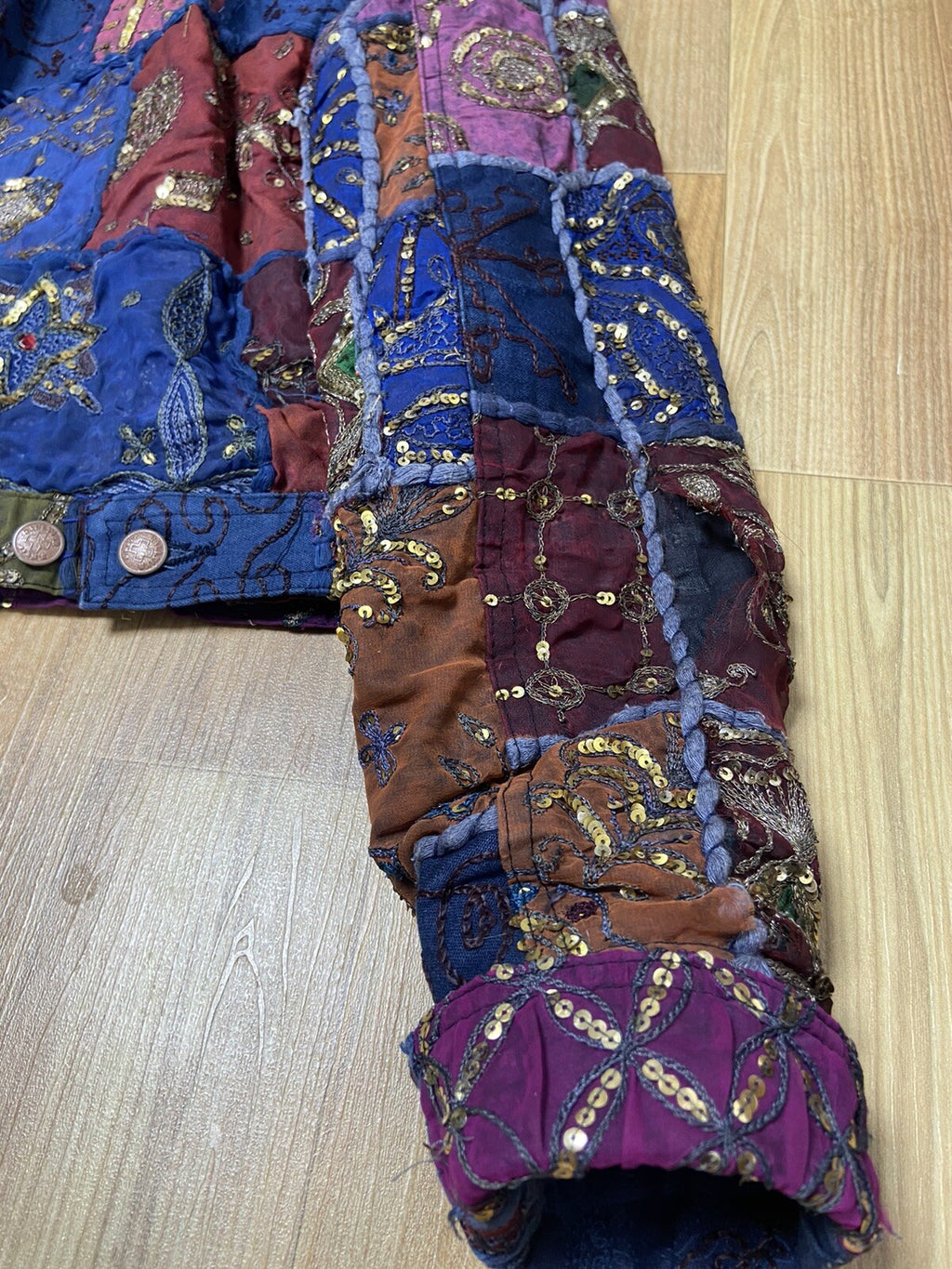 M Jean paul gaultier ss99 Sequin patchwork silk denim jacket