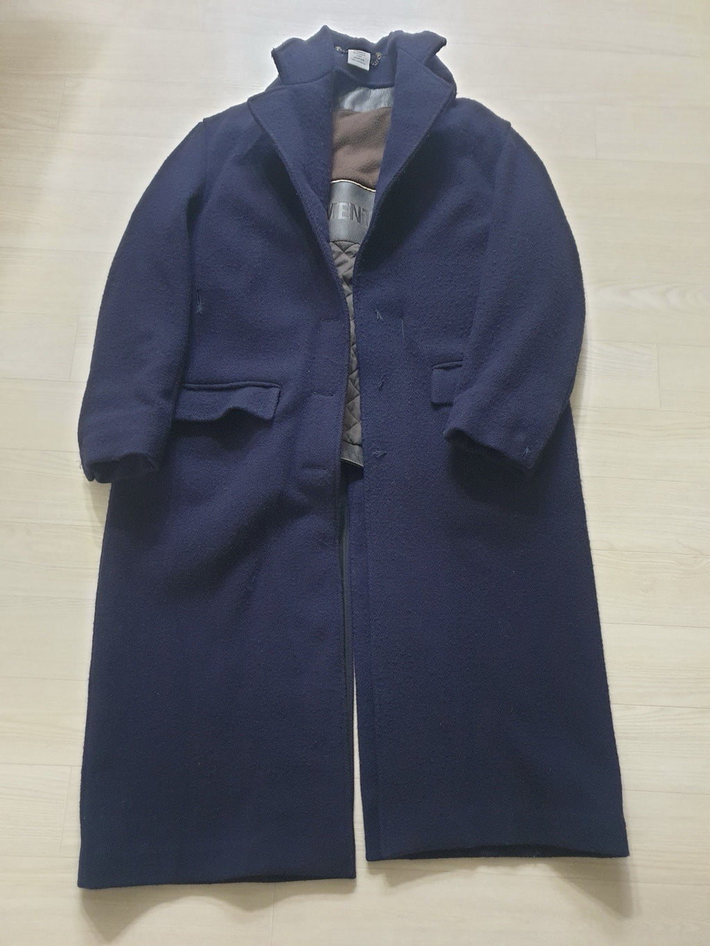 M Vetements oversized TIE leather trim VAGABOND wool coat