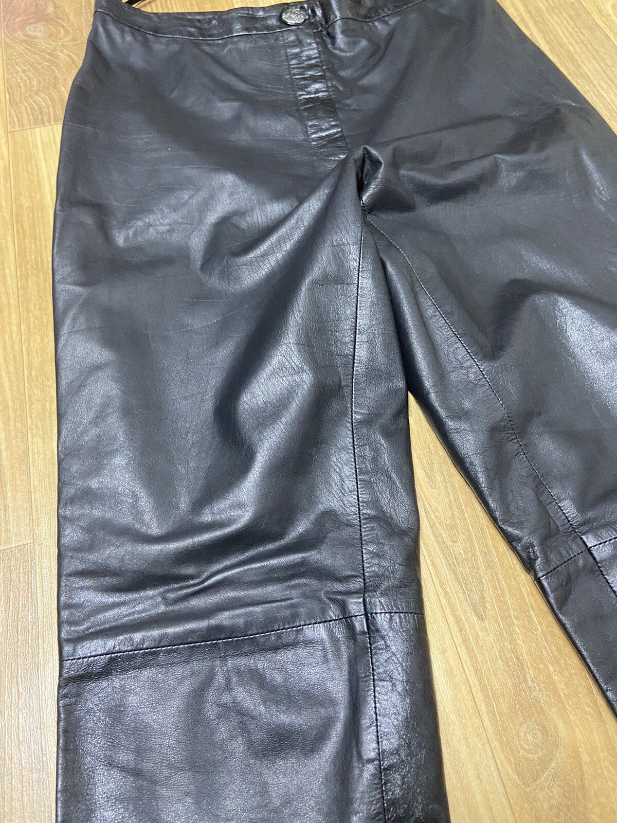 34 Chanel Calfskin leather side zipper biker pants jeans