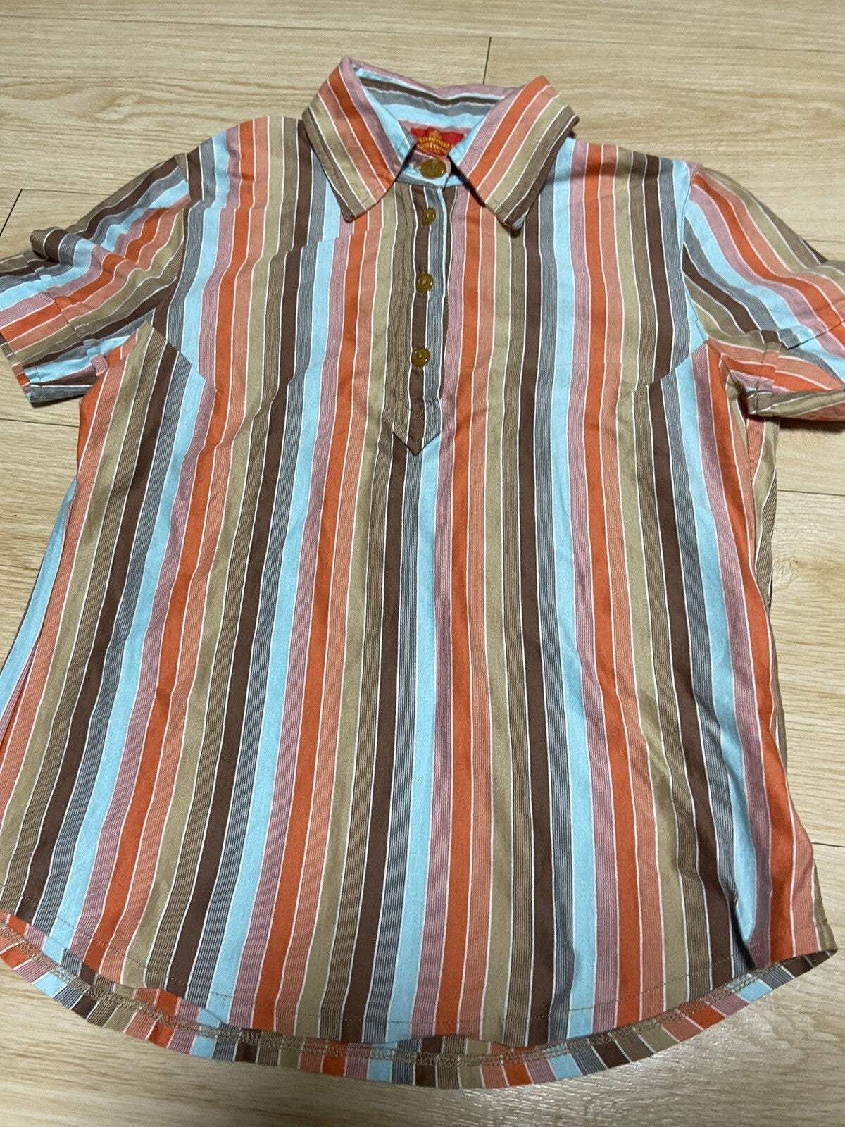 M armhole dart orange stripe button short sleeve polo shirt 90s Vintage Red