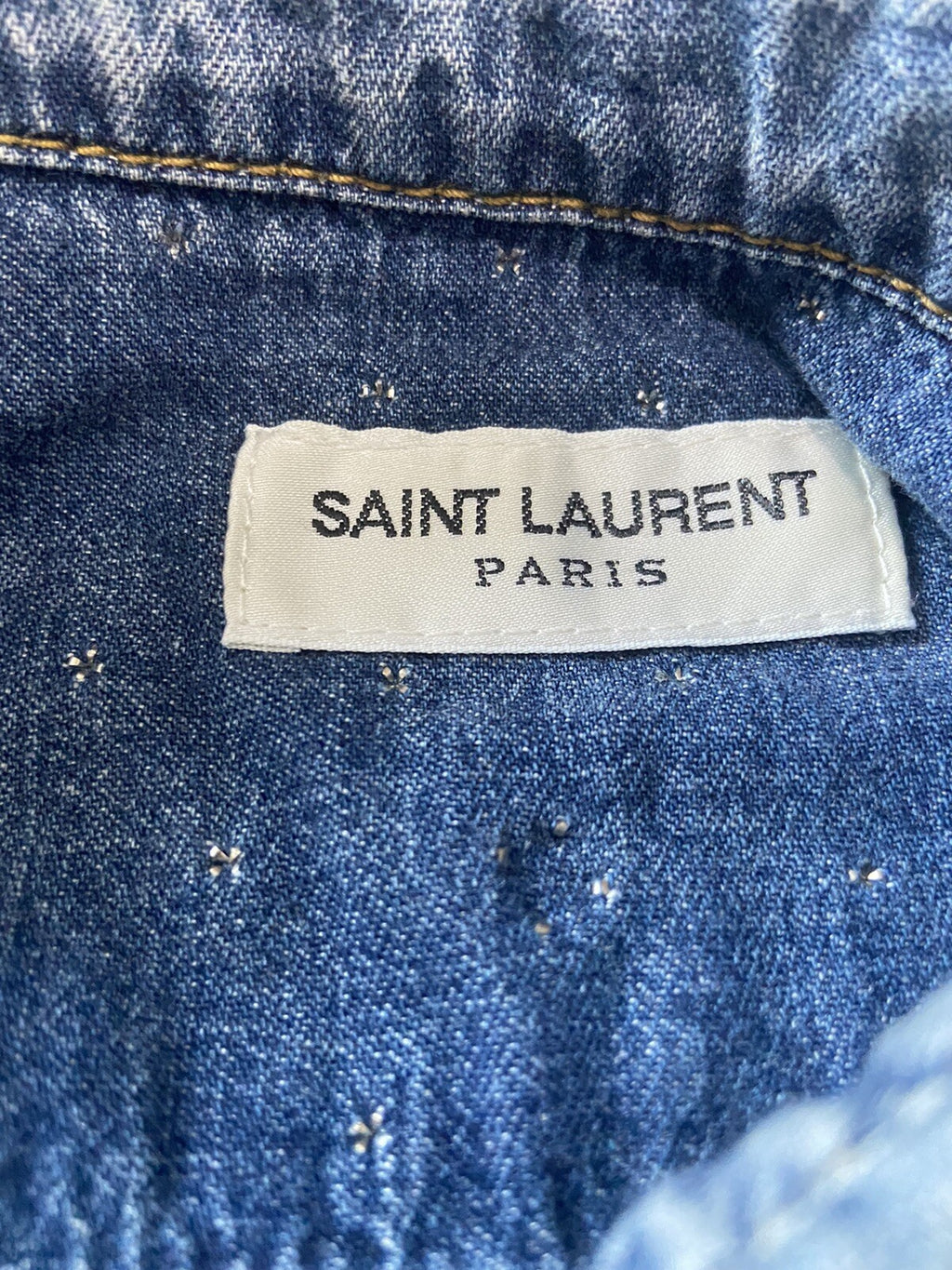 XXL Saint Laurent SS22 Sleeveless studded denim shirt jacket