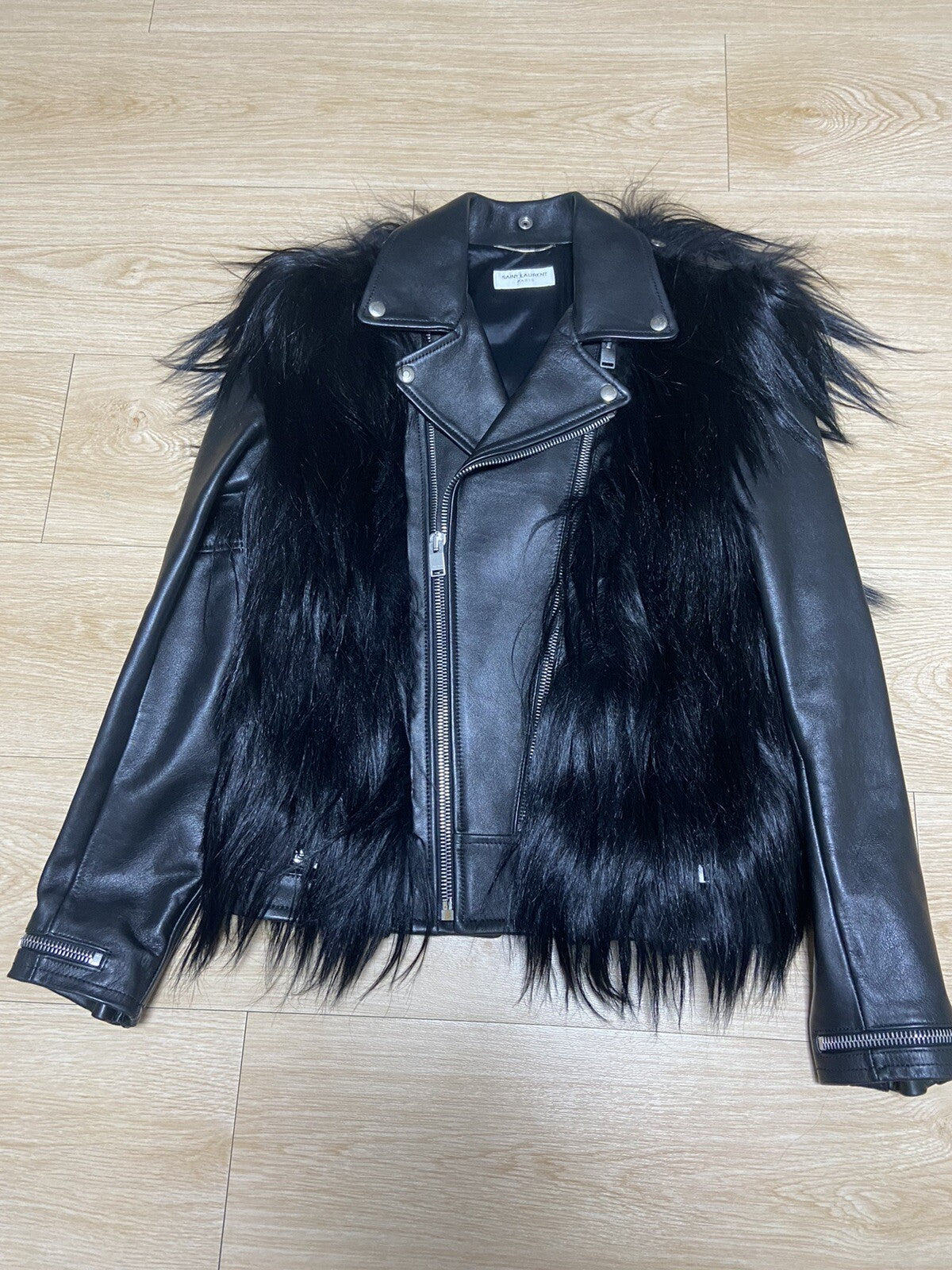 46 Saint Laurent GOAT Fur leather rider jacket