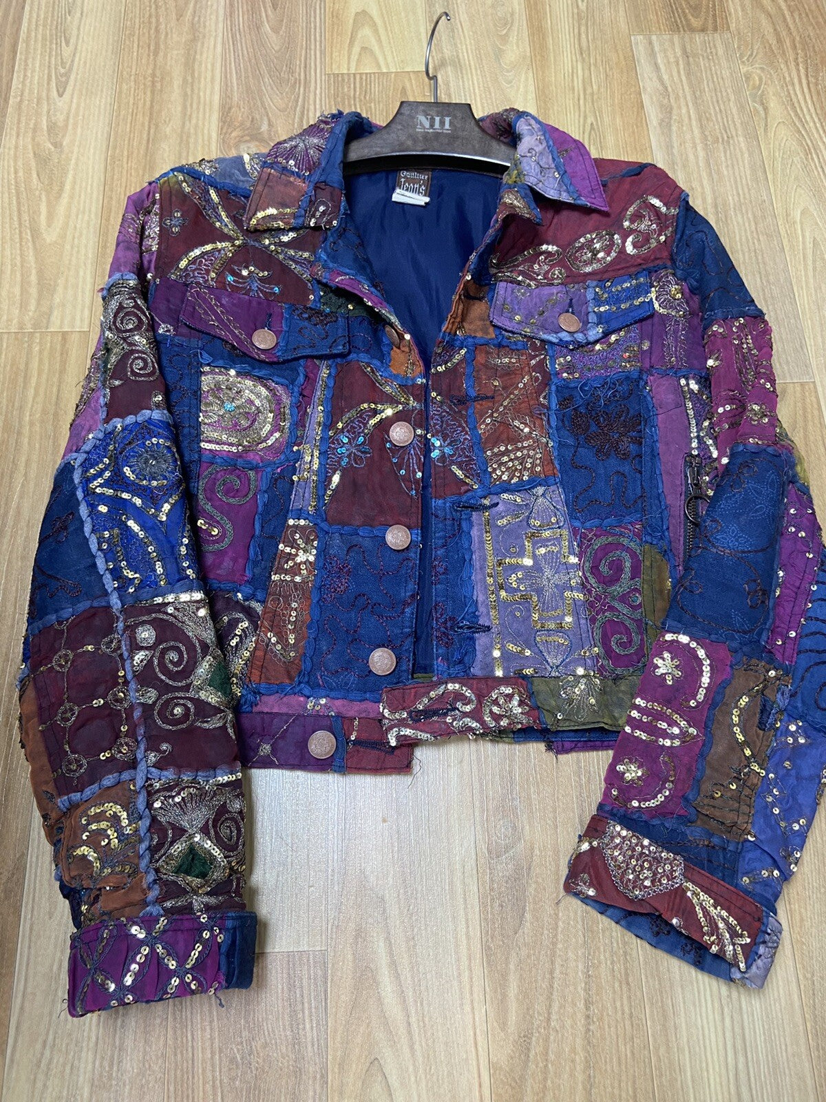 M Jean paul gaultier ss99 Sequin patchwork silk denim jacket