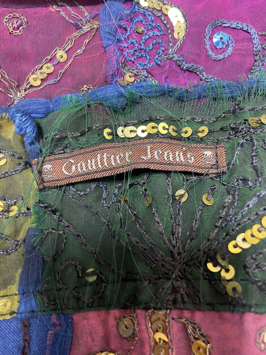 M Jean paul gaultier ss99 Sequin patchwork silk denim jacket