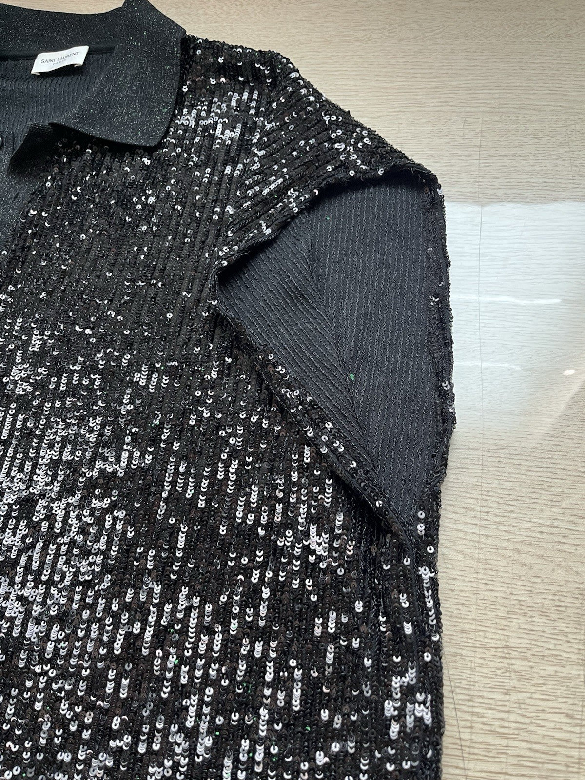 46 saint laurent full sequin sleeveless polo shirt top