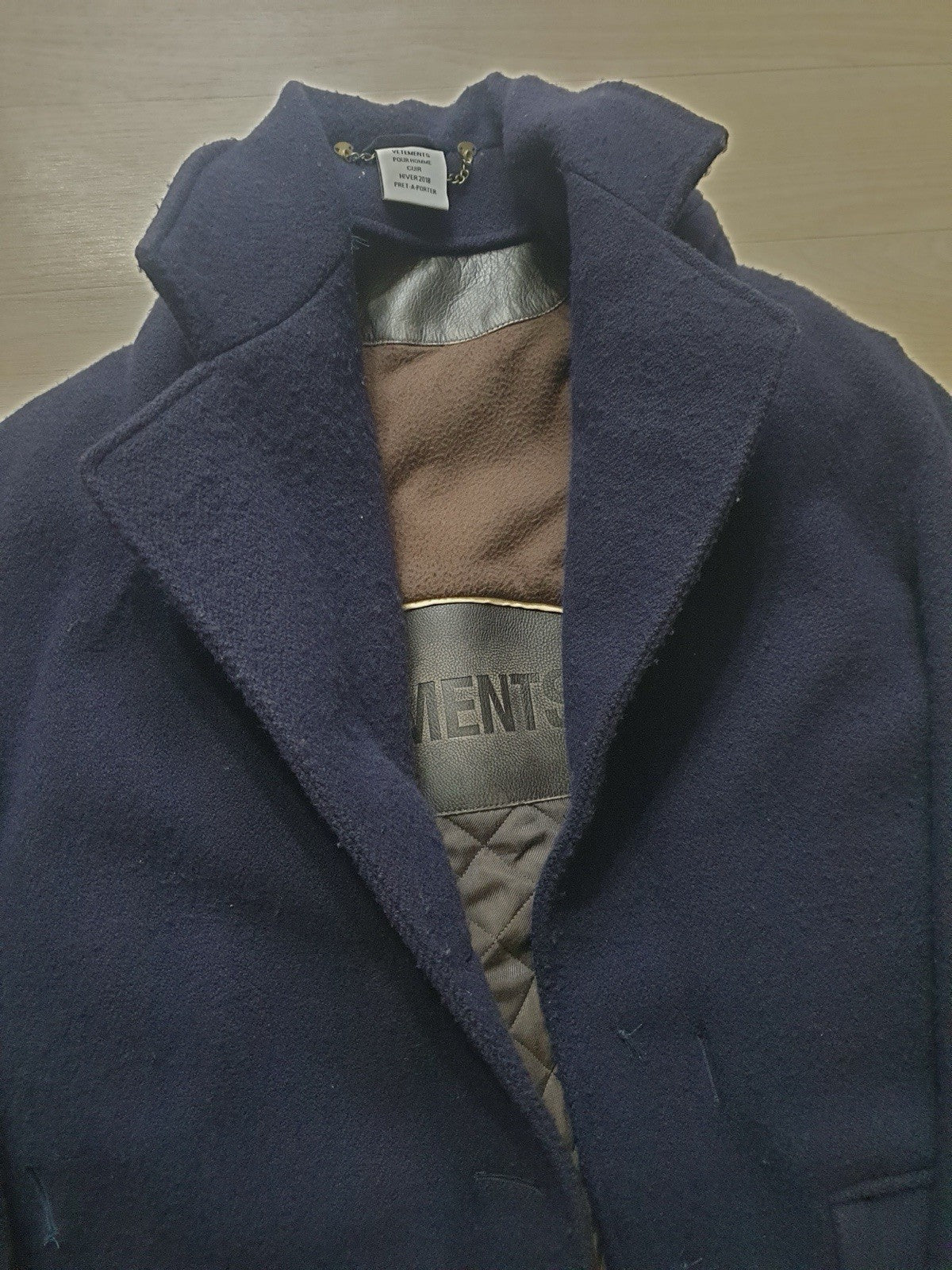M Vetements oversized TIE leather trim VAGABOND wool coat