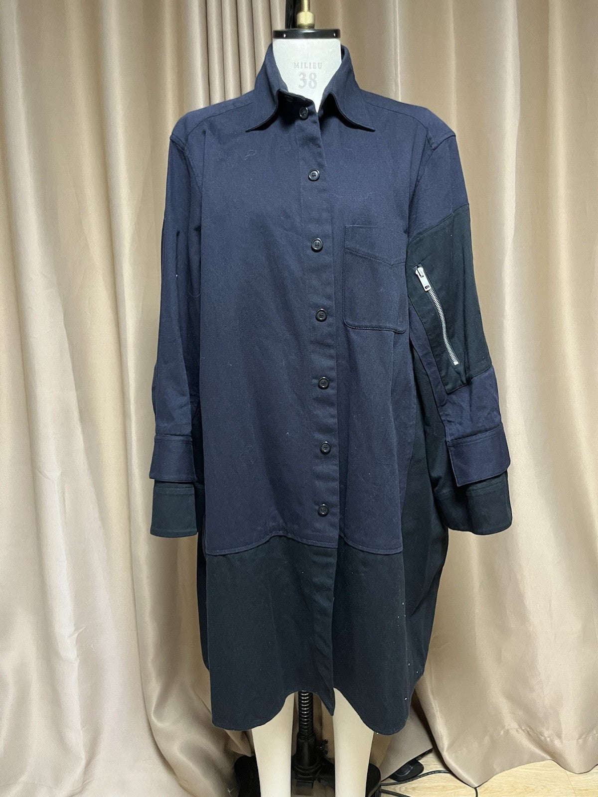 38 Celine Oversized military arm zipper denim shirt jacket