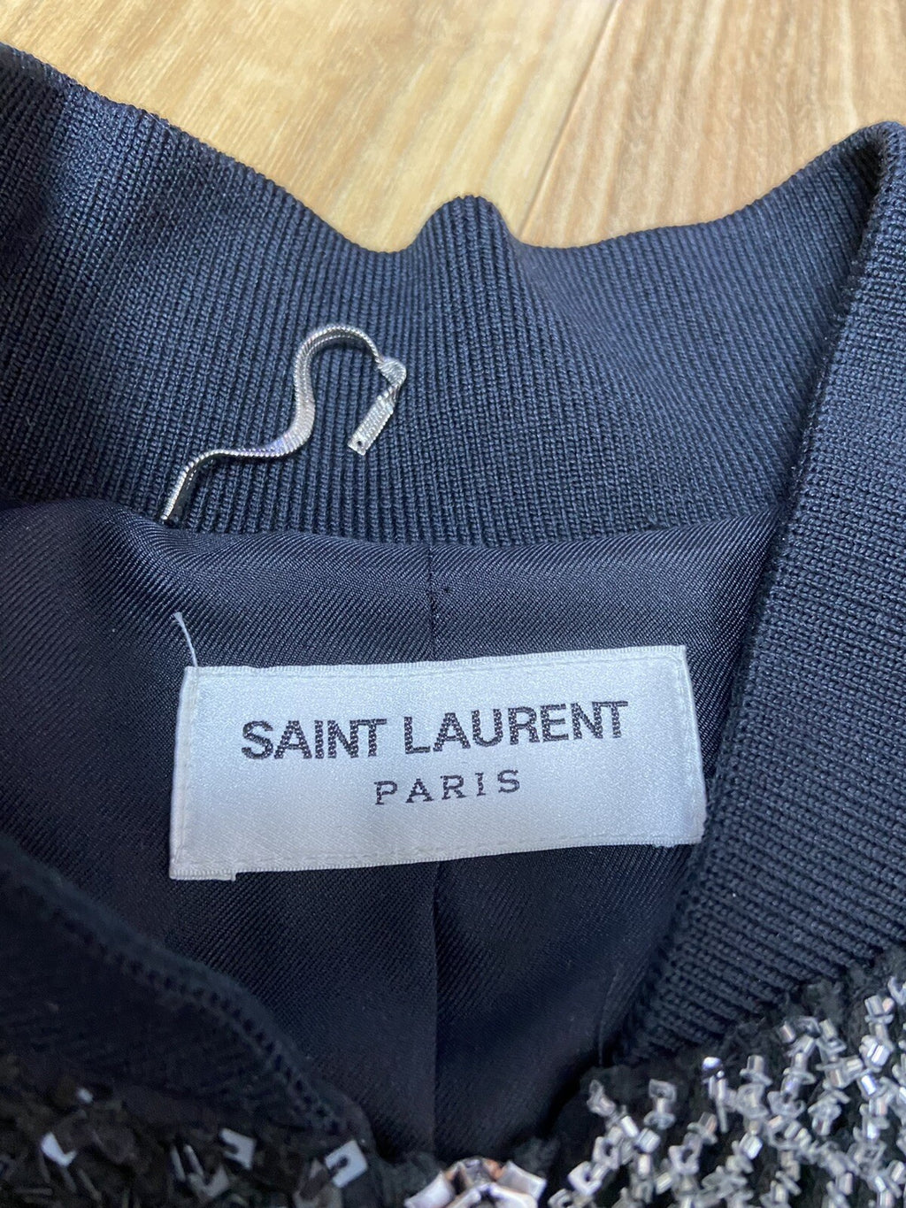 1/? 46 48 Saint Laurent Hedi Era Patchwork sequin Embellished bomber jacket