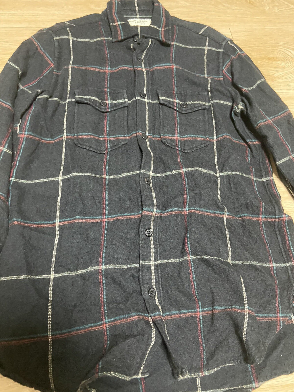 XS Saint Laurent 2018 Black Flannel cotton linen shirt