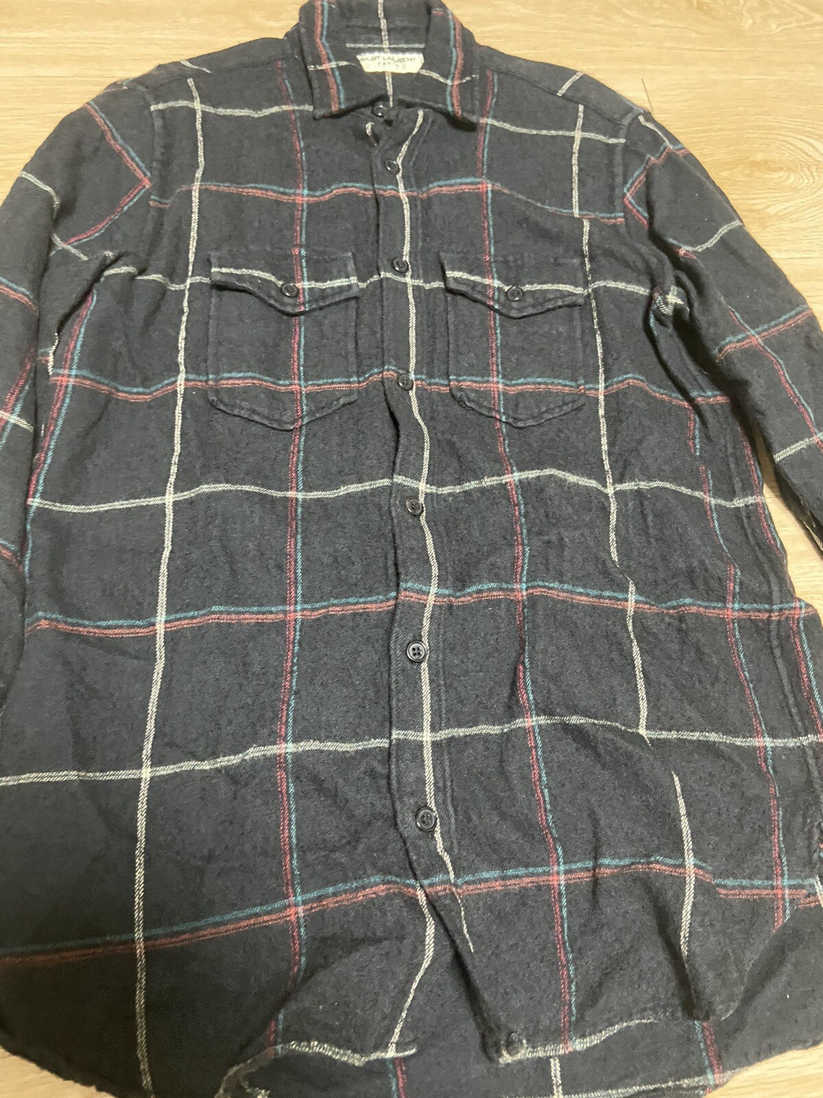 XS Saint Laurent 2018 Black Flannel cotton linen shirt