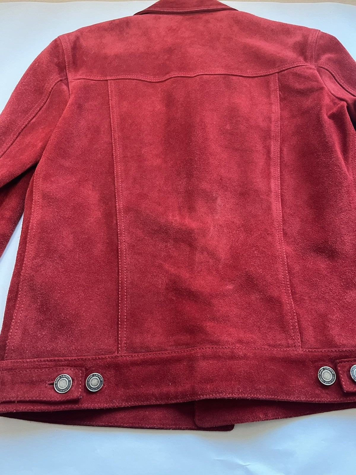 44 Saint Laurent red calf leather suede trucker jacket