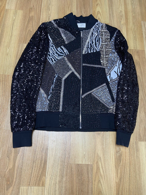 1/? 46 48 Saint Laurent Hedi Era Patchwork sequin Embellished bomber jacket
