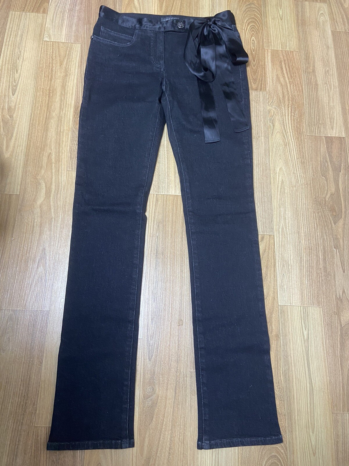 36 Chanel waist tie ribbons denim pants jeans