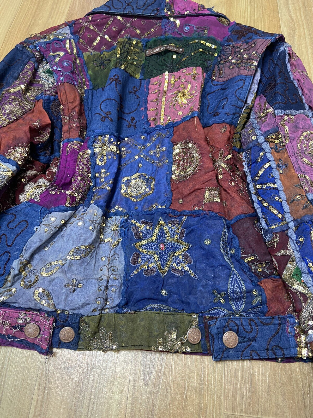 M Jean paul gaultier ss99 Sequin patchwork silk denim jacket