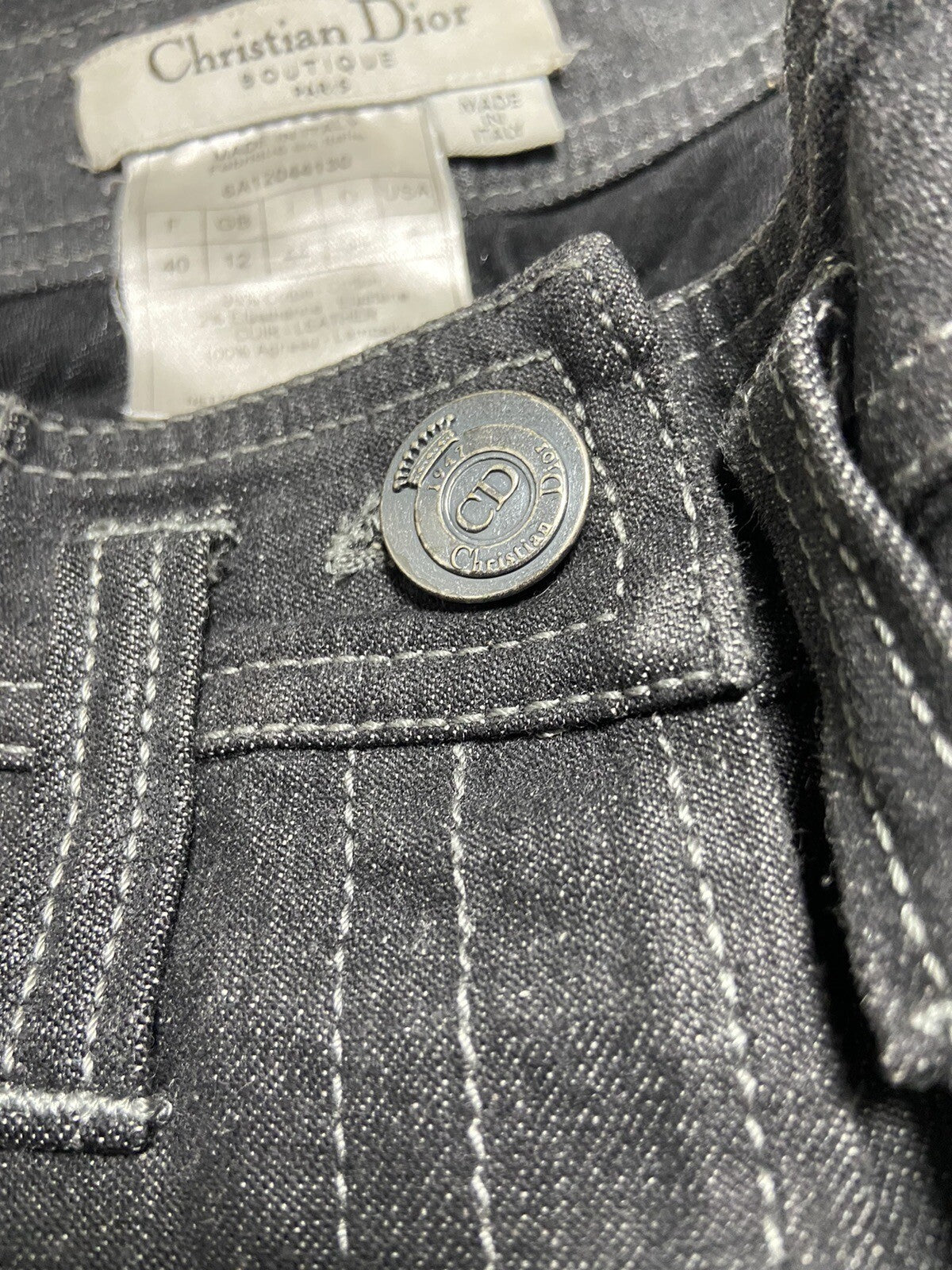 40 Christian Dior Leather trimmed denim pamts jeans