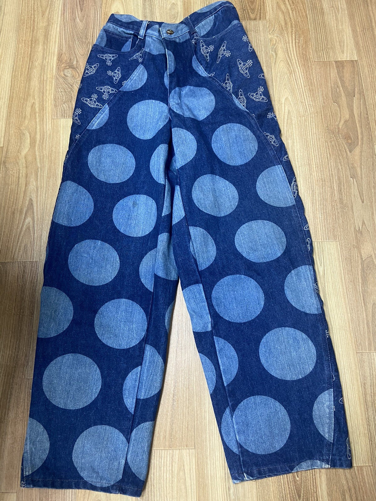 S vivienne Westwood VINTAGE Orb Polkadot Denim Pants Jeans 80s 90s