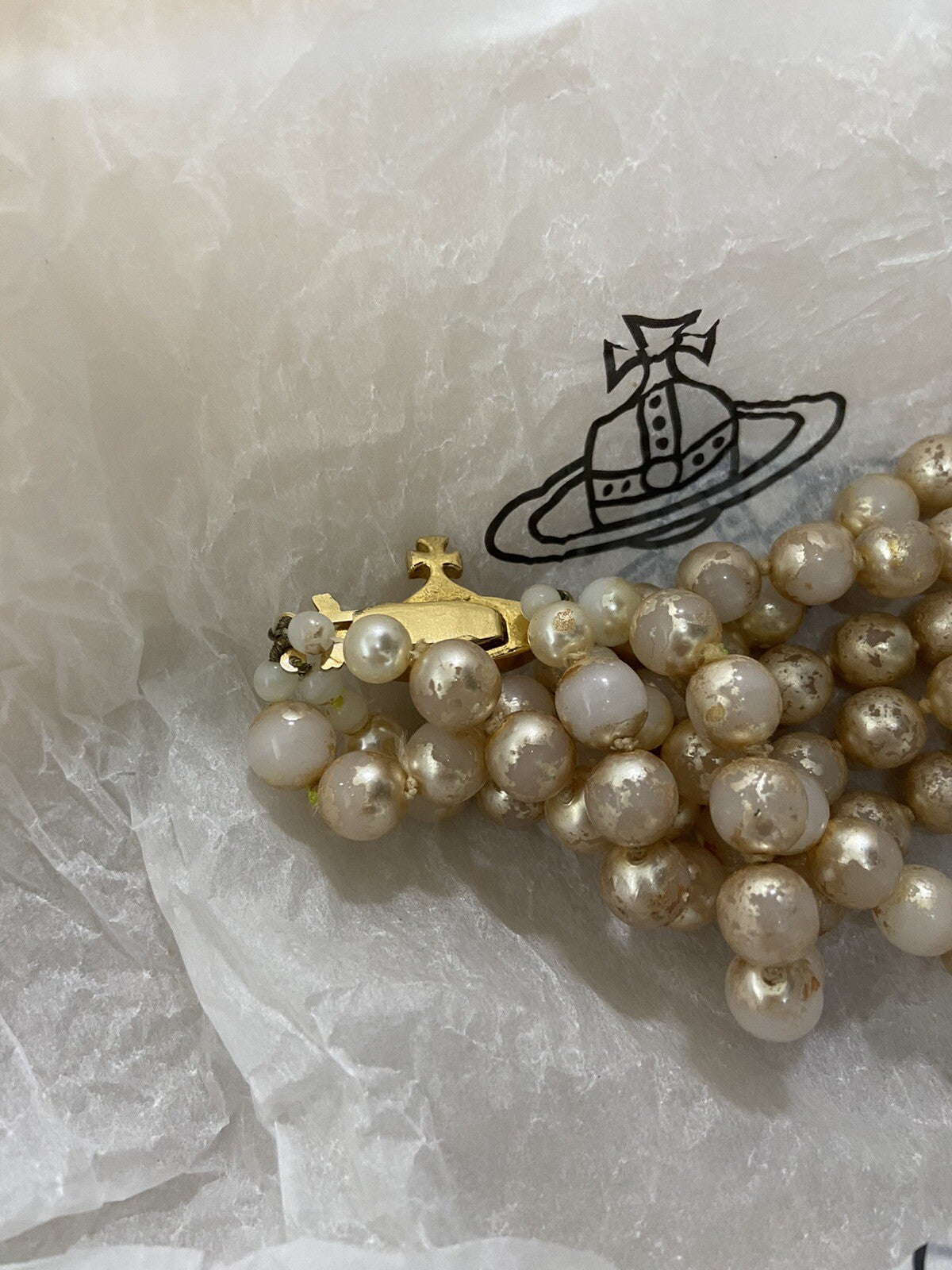 Os Vivienne westwood Vintage three pearl drop orb necklace