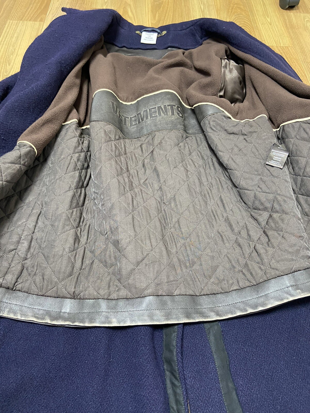 Xs Vetements oversized TIE leather trim VAGABOND wool coat
