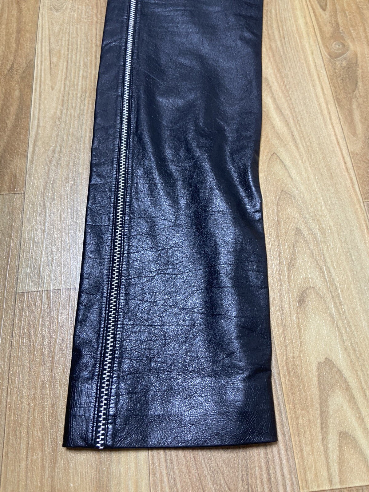 34 Chanel Calfskin leather side zipper biker pants jeans