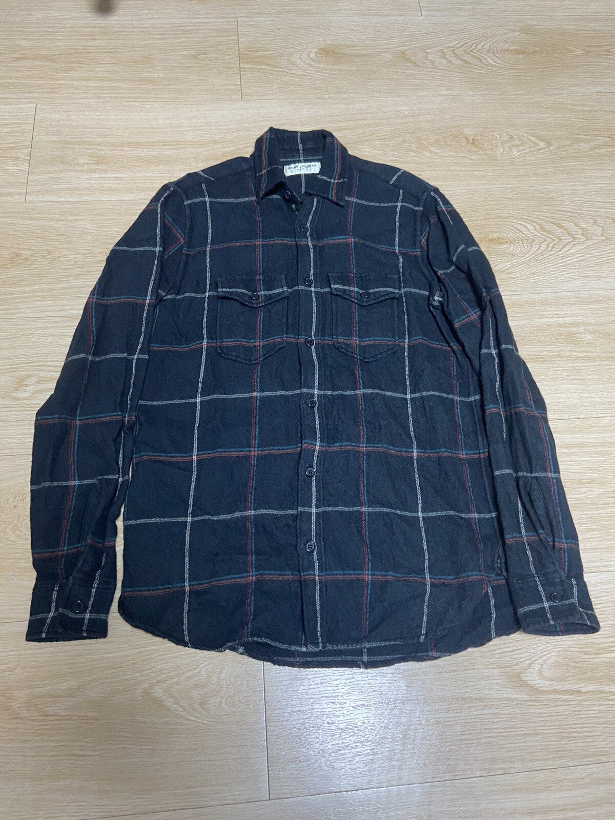 XS Saint Laurent 2018 Black Flannel cotton linen shirt