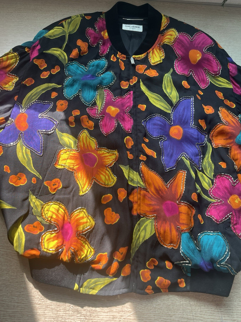 48 saint laurent floral crepe embellished bomber jacket
