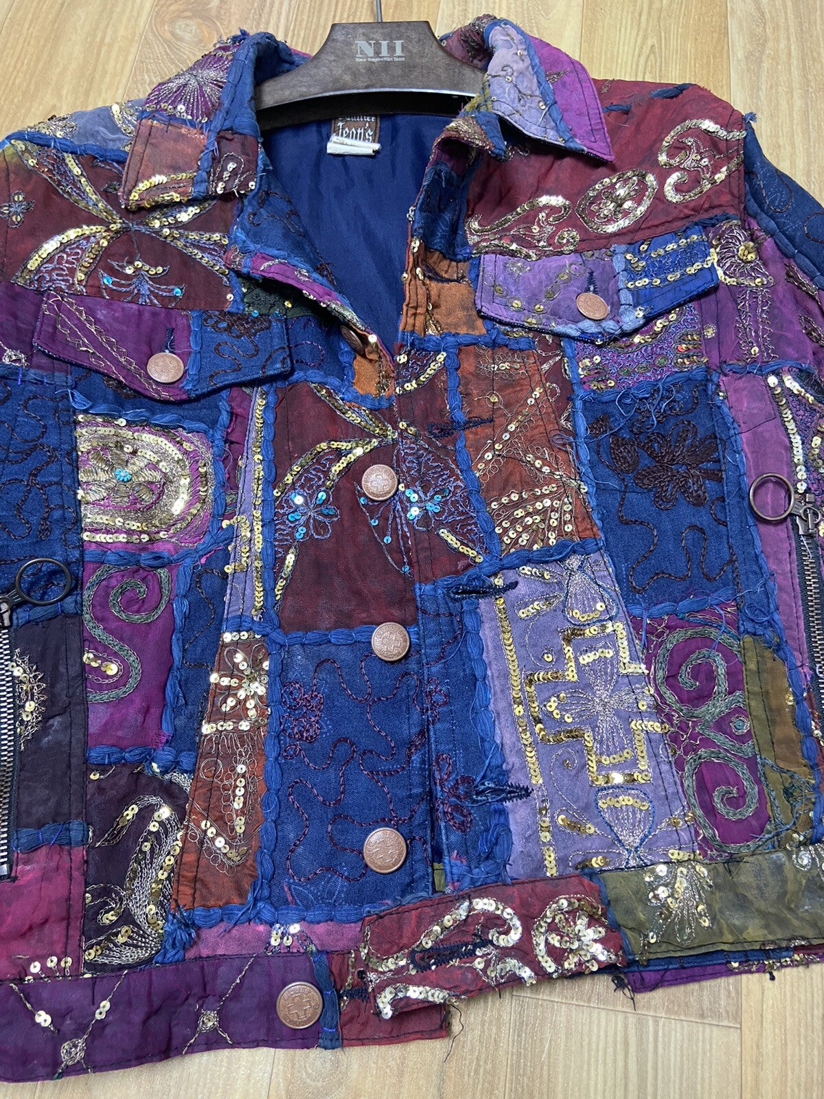 M Jean paul gaultier ss99 Sequin patchwork silk denim jacket