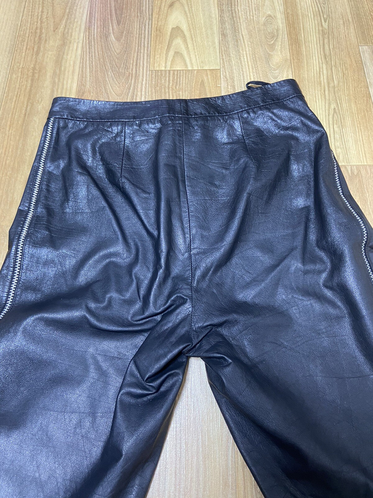 34 Chanel Calfskin leather side zipper biker pants jeans