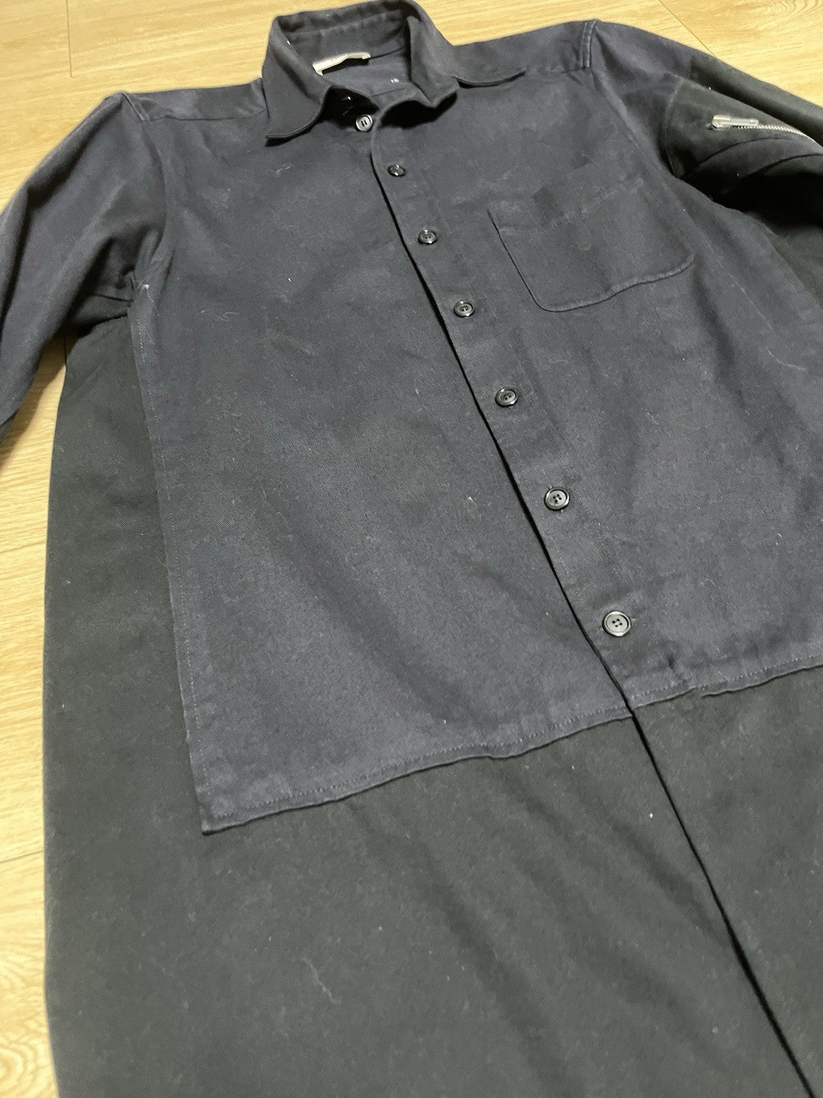38 Celine Oversized military arm zipper denim shirt jacket