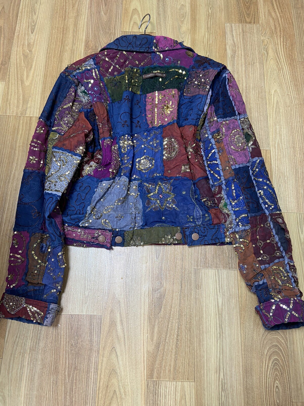 M Jean paul gaultier ss99 Sequin patchwork silk denim jacket