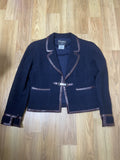 40 Chanel logo buckle leather trimmed wool tweed jacket